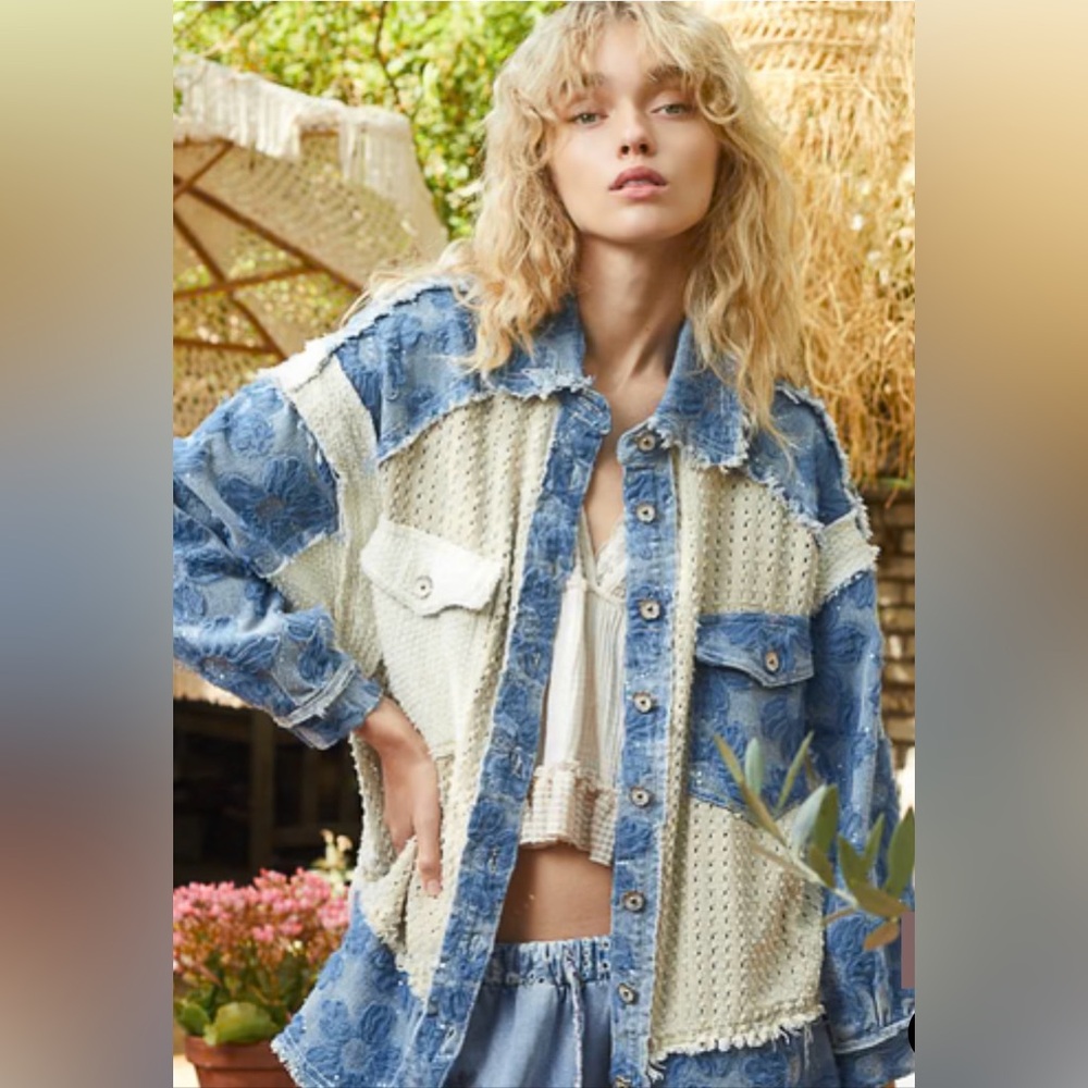 NWOT POL Textured Flower and Knit Jacket in Double Latte Multi - Picture 14 of 16